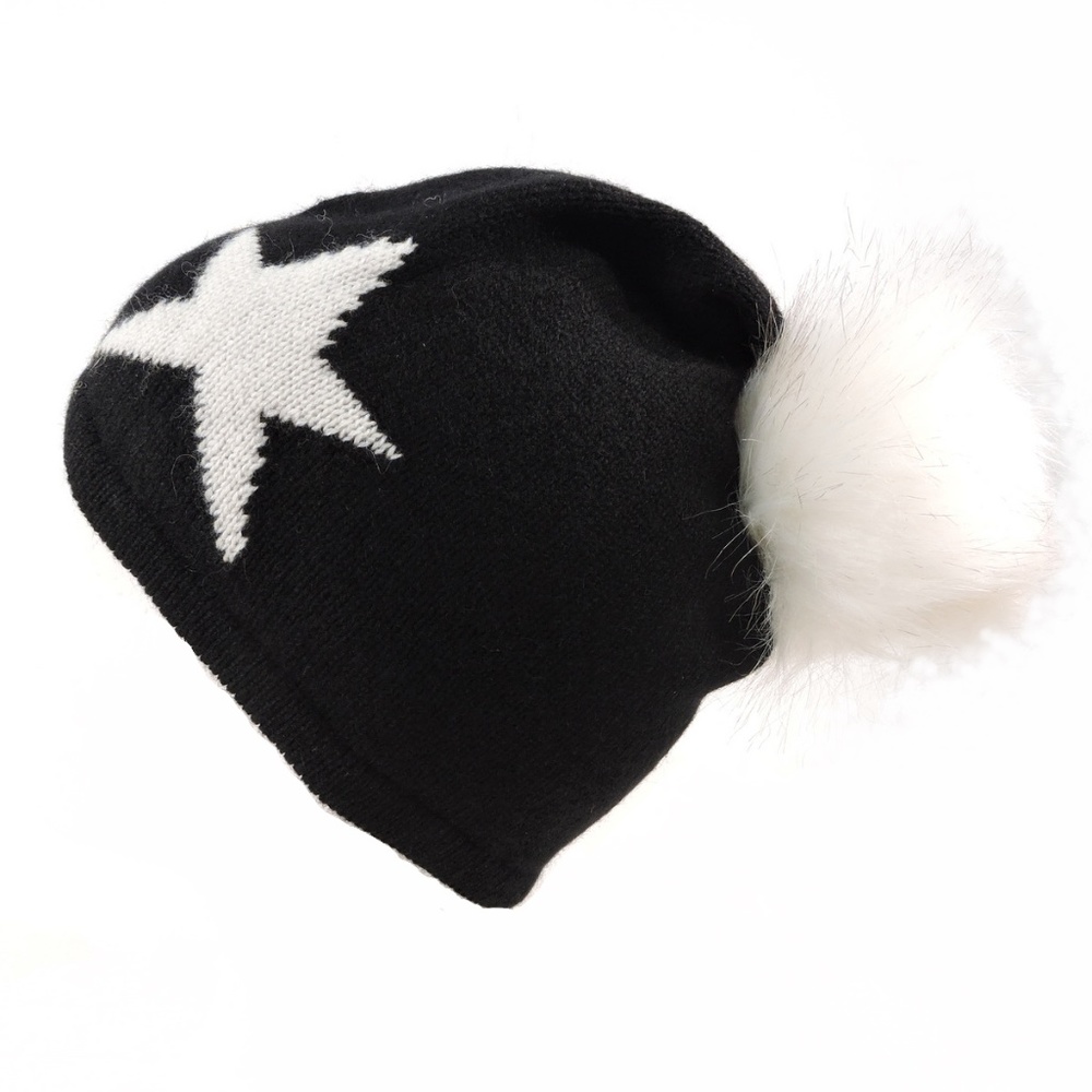 HANNAH ROSE ⚜ WOMEN'S BLACK CASHMERE WINTER POMPOM HAT
